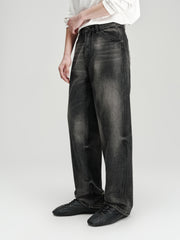 Men's Casual Dark Grey Distressed Ombre Jeans