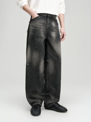 Men's Casual Dark Grey Distressed Ombre Jeans