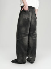 Men's Casual Dark Grey Distressed Ombre Jeans