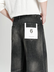 Men's Casual Dark Grey Distressed Ombre Jeans