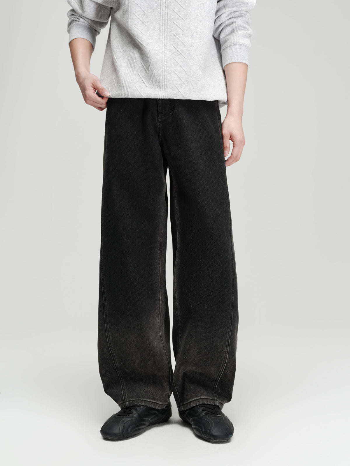 Men's Casual Dark Grey Gradient Relaxed Curved-Leg Jeans