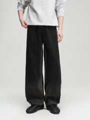 Men's Casual Dark Grey Gradient Relaxed Curved-Leg Jeans