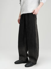 Men's Casual Dark Grey Gradient Relaxed Curved-Leg Jeans