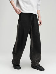 Men's Casual Dark Grey Gradient Relaxed Curved-Leg Jeans