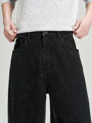 Men's Casual Dark Grey Gradient Relaxed Curved-Leg Jeans
