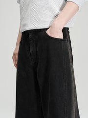 Men's Casual Dark Grey Gradient Relaxed Curved-Leg Jeans