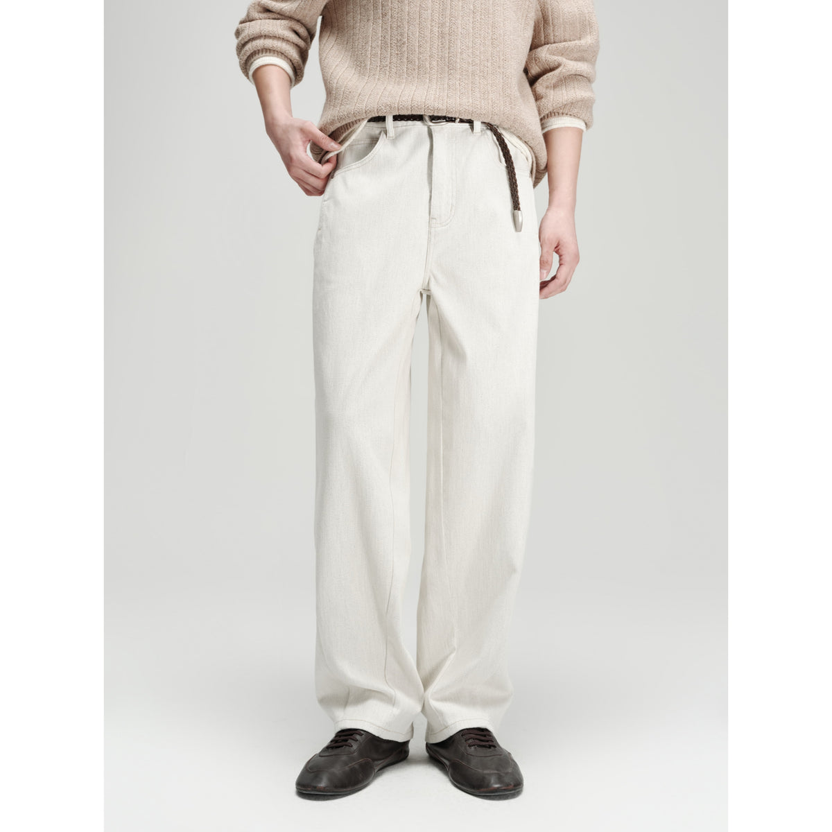 Men's Casual White High-Density Twill Denim Pants
