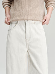 Men's Casual White High-Density Twill Denim Pants