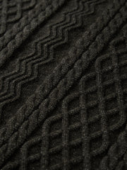 Men's Casual Brown Half-Placket Cable-Knit Sweater