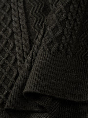 Men's Casual Brown Half-Placket Cable-Knit Sweater