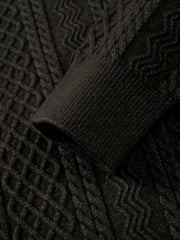 Men's Casual Brown Half-Placket Cable-Knit Sweater