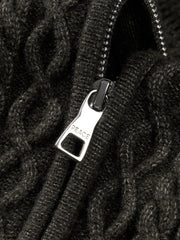 Men's Casual Brown Half-Placket Cable-Knit Sweater