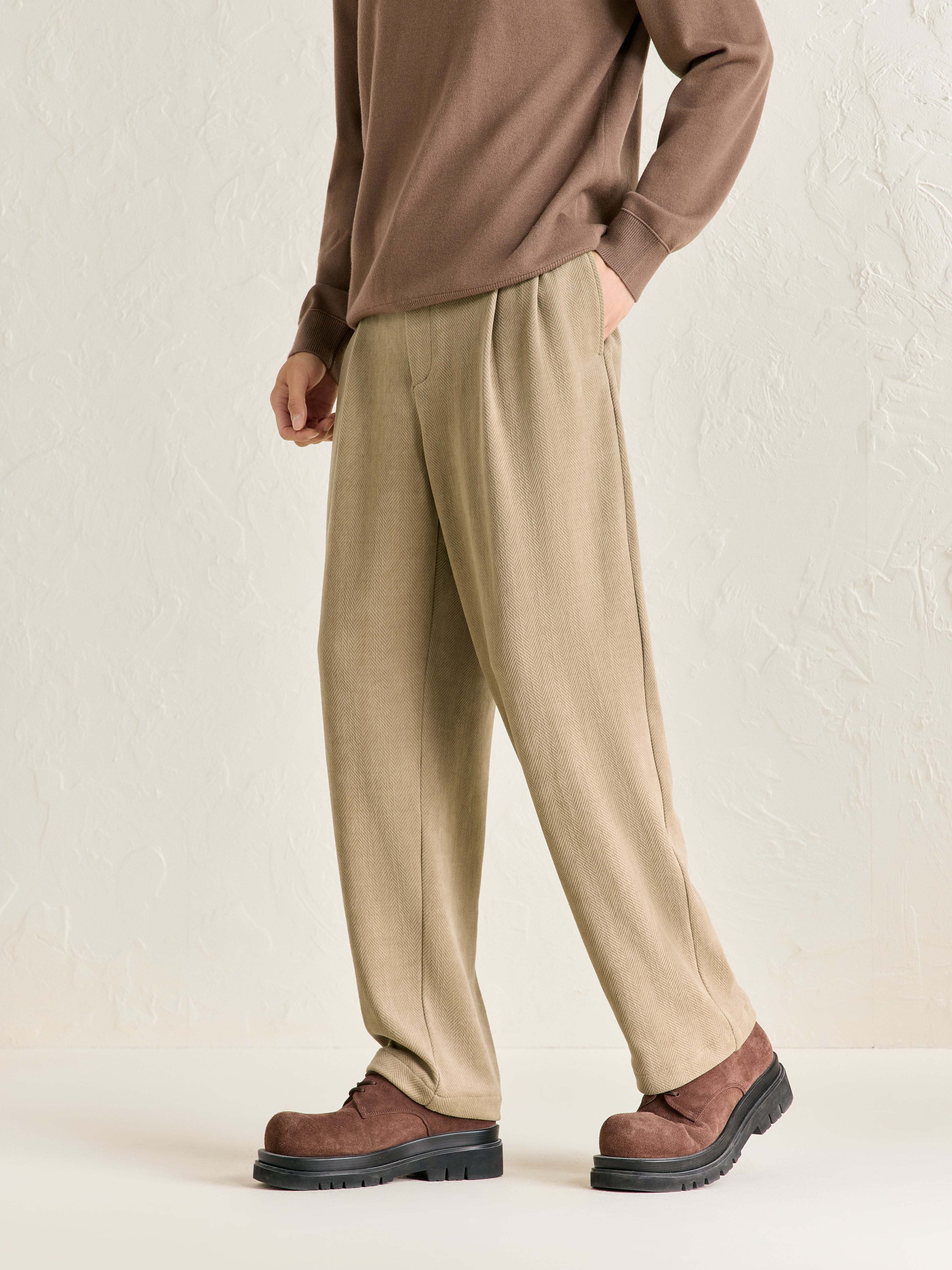 Men's Khaki Formal Textured Tapered Pants