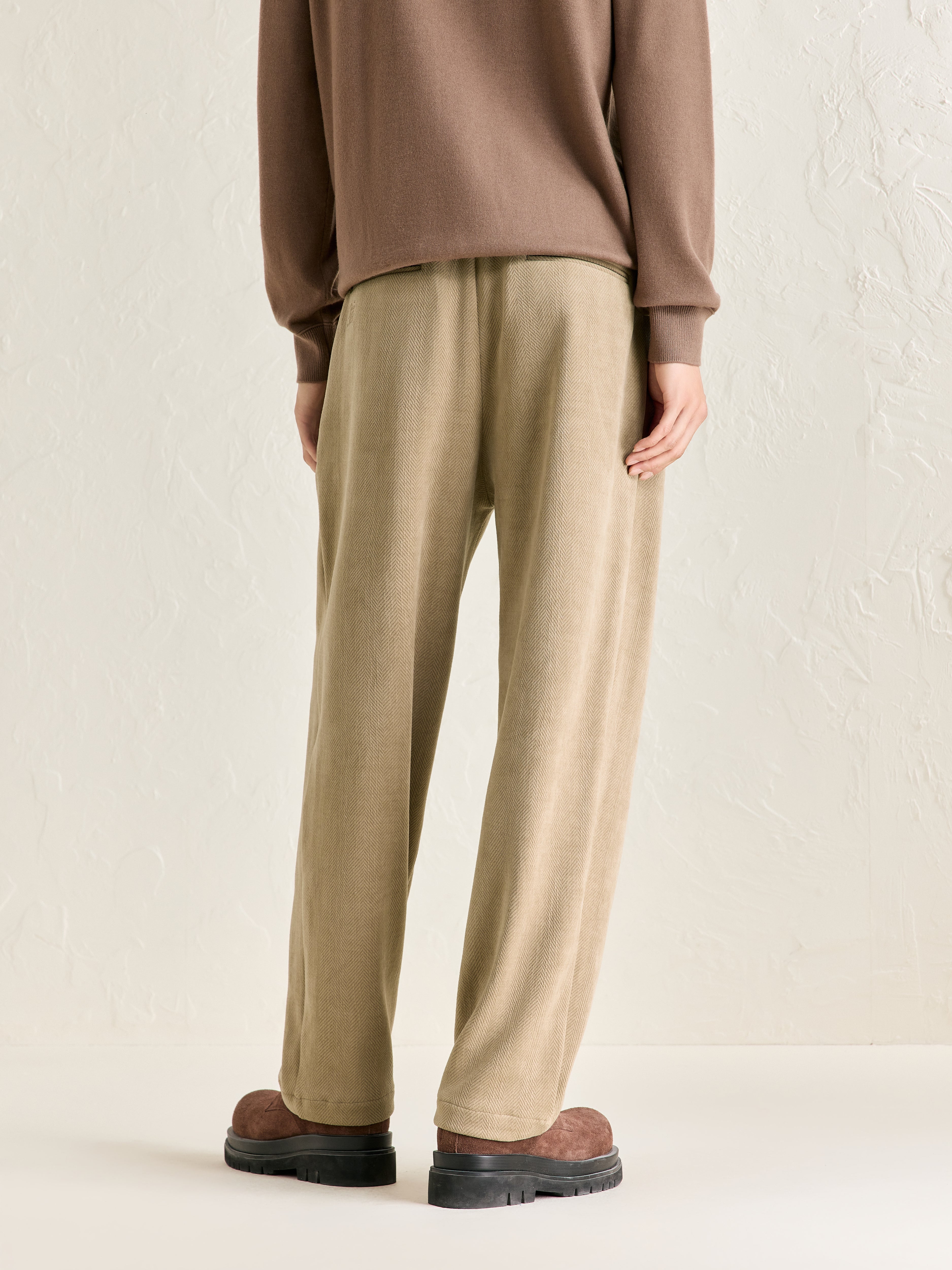 Men's Khaki Formal Textured Tapered Pants