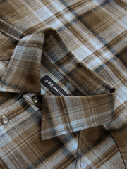 Men's Casual Blue & Brown Contrast-Plaid Embroidered Shirt