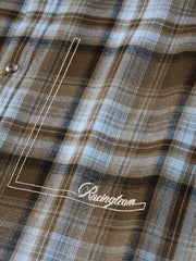 Men's Casual Blue & Brown Contrast-Plaid Embroidered Shirt