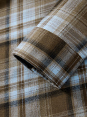 Men's Casual Blue & Brown Contrast-Plaid Embroidered Shirt