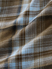 Men's Casual Blue & Brown Contrast-Plaid Embroidered Shirt