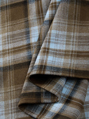 Men's Casual Blue & Brown Contrast-Plaid Embroidered Shirt