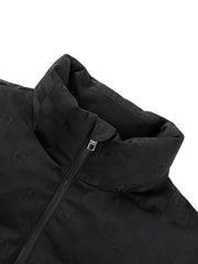 Men's Casual Black Geometric Shadow-Pattern Puffer Jacket