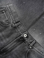 Men's Casual Grey Paint-Splatter Wide-Leg Straight Jeans