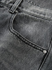 Men's Casual Grey Paint-Splatter Wide-Leg Straight Jeans