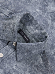 Men's Casual Blue Ombre Embroidered Long-Sleeve Shirt