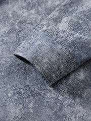 Men's Casual Blue Ombre Embroidered Long-Sleeve Shirt