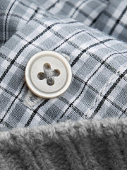 Men's Commuter Grey Faux-Layer Plaid-Collar Knit Top
