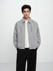Men's Grey Wool-Blend Textured Jacket