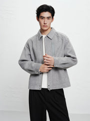 Men's Grey Wool-Blend Textured Jacket
