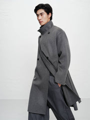 Men's Relaxed Camel Hair-Blend Double-Face Wool Coat
