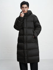 Men's Long Thermal Hooded Goose Down Coat