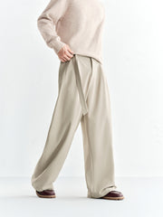 Men's Fleece-Lined Wide-Leg Suit Pants with Belt