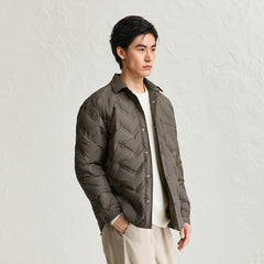 Men's Khaki Lightweight Shirt Puffer Jacket