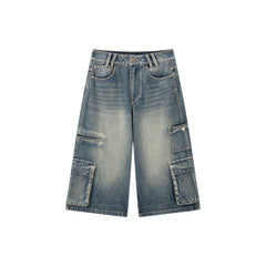 Women's Casual Loose Fit Cropped Cargo Jeans