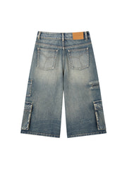 Women's Casual Loose Fit Cropped Cargo Jeans