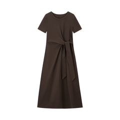 Women's Solid Knit Dress with Tie-Waist Detail