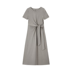 Women's Solid Knit Dress with Tie-Waist Detail