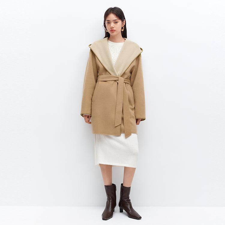 Women's  Hooded Belted Wool Coat