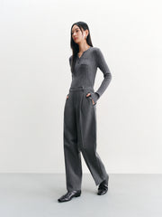 Women's Gray Pleated Tapered Pants