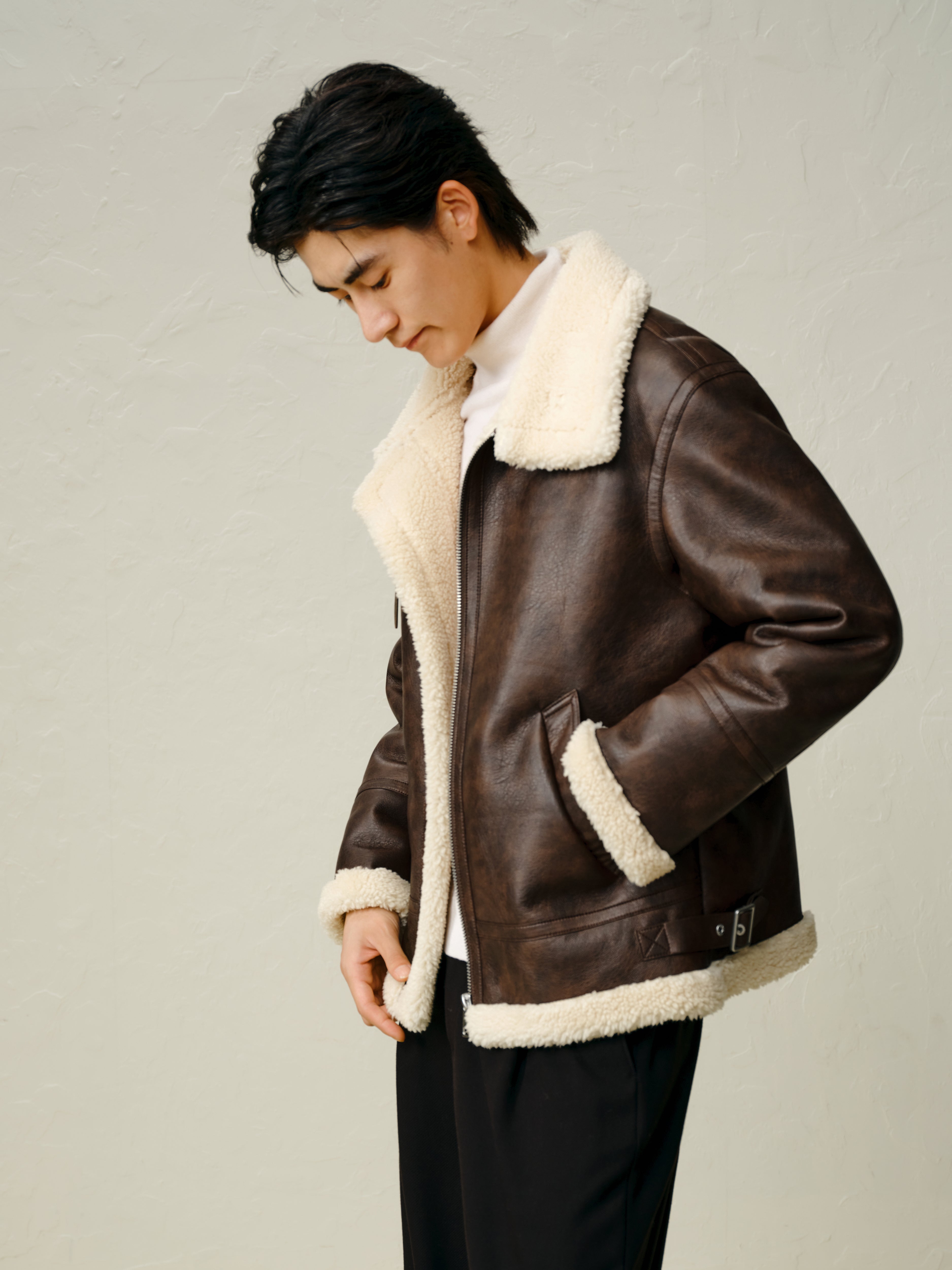 Men's Brown Faux Shearling PU Jacket