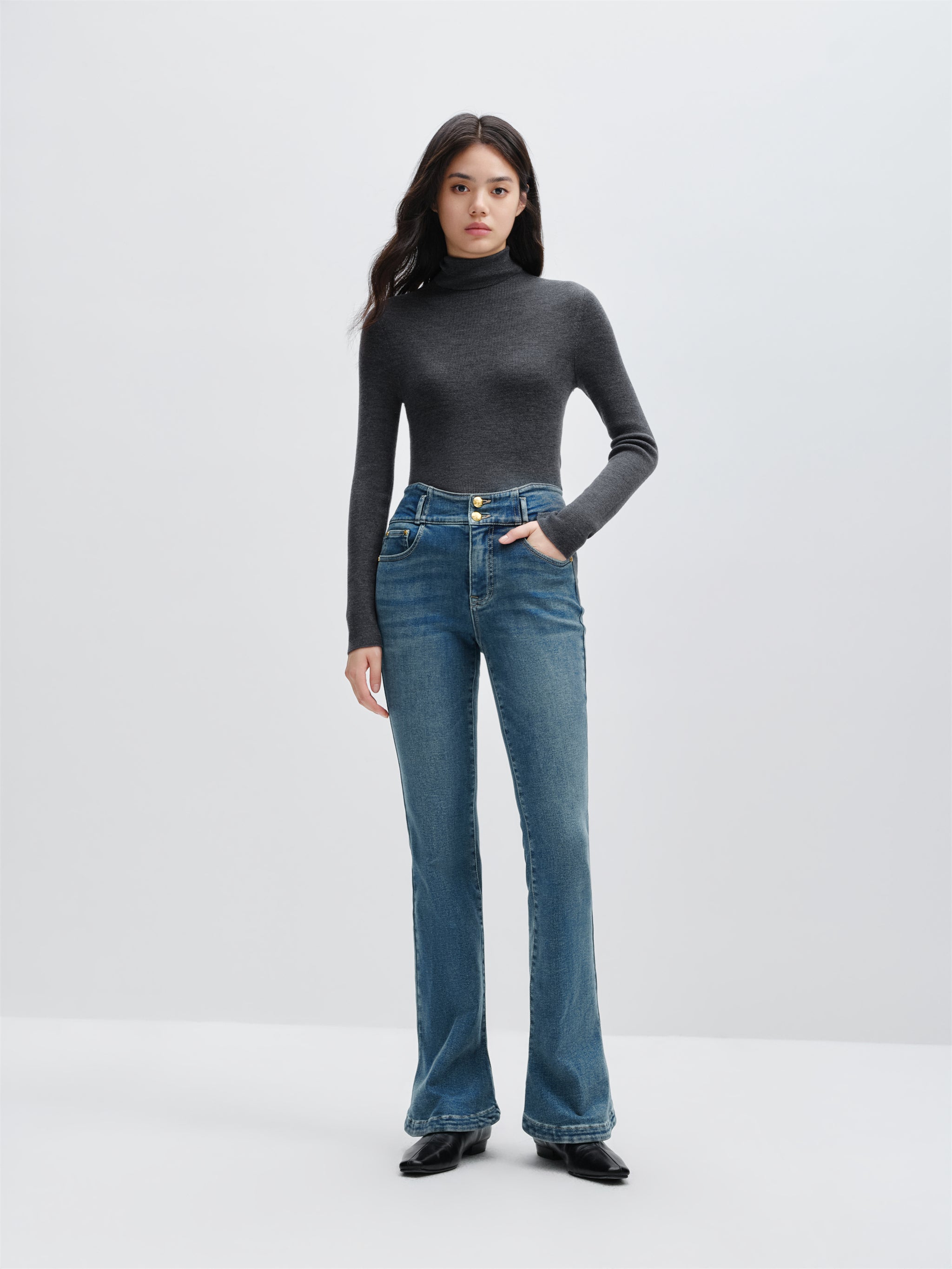 Women's Dark Blue High Waist Flare Jeans