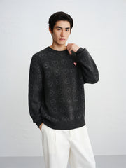 Men's Relaxed Allover Heart Jacquard Sweater