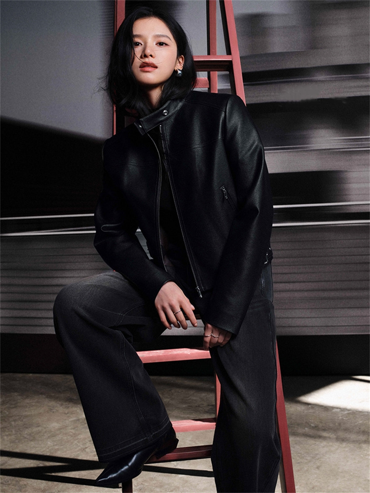 Women's Cropped Moto-Style PU Jacket