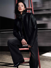 Women's Cropped Moto-Style PU Jacket