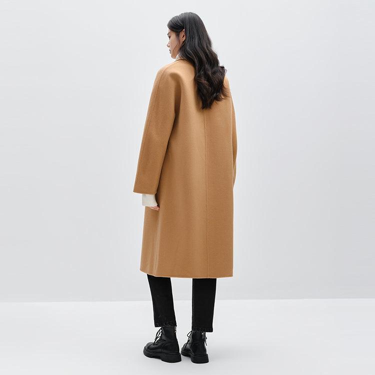 Women's Khaki Straight Double-faced Wool Coat