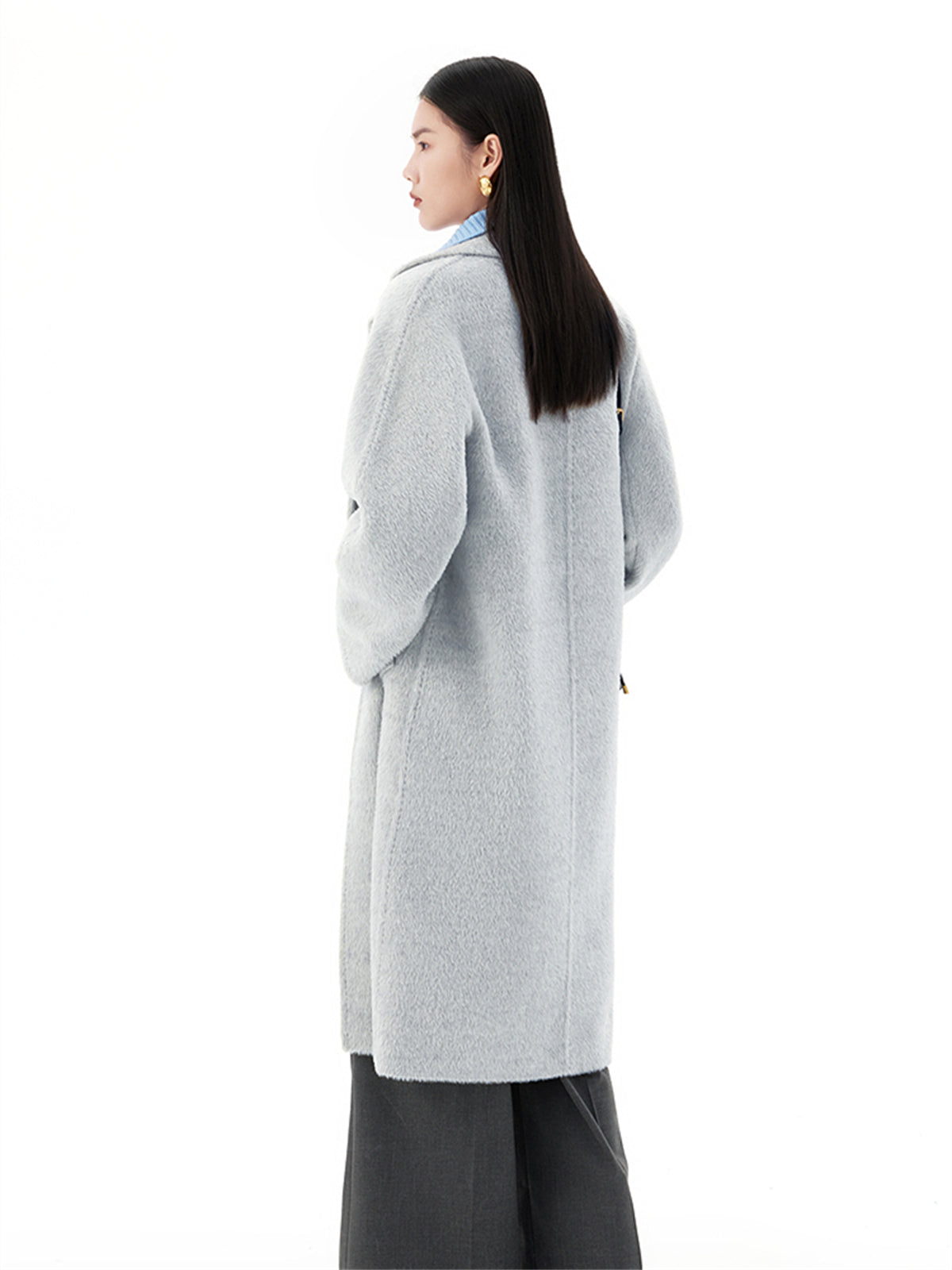 Women's Belted Double Breasted Wool Coat with Alpaca