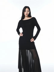Women's Wool Blend Knit Dress with Mesh Panels