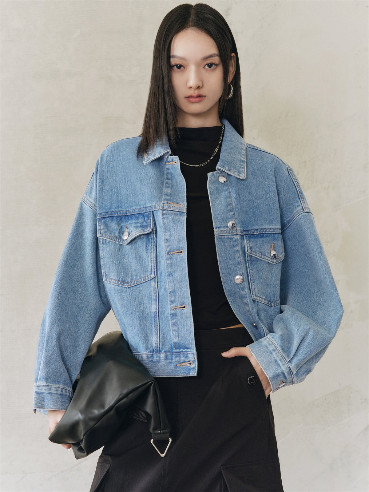 Women's Lantern Sleeve Cotton Denim Jacket